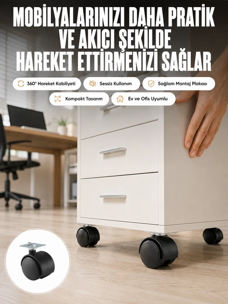 Kilitsiz 4 cm Tekerlek Ayak 4’lü Set Sessiz ve Dayanıklı ürün görseli 1