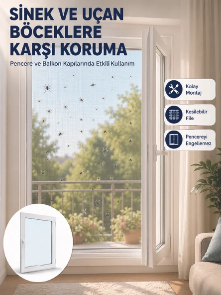 Pencere ve Balkon İçin Tek Kanatlı Kolay Takılan Sineklik ürün görseli 1