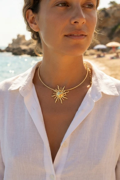 Güneş Model Gold Renk Choker Kadın Kolye - Resim 2