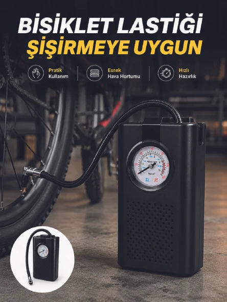 Analog Manometreli Kompakt Araç Hava Pompası Lastik Şişirme Cihazı ürün görseli 1