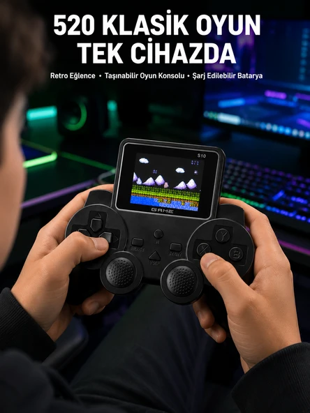 520 Oyunlu Taşınabilir El Oyun Konsolu TV Bağlantılı Şarjlı Gamepad ürün görseli 1