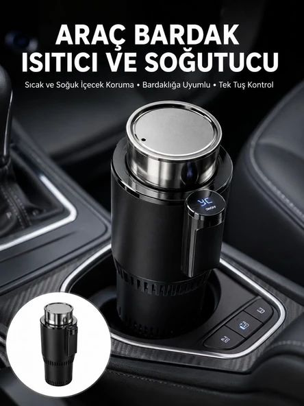 Isıtma Soğutma Özellikli Araç Bardaklığı Çakmak Girişli Akıllı Yeni Nesil ürün görseli 1