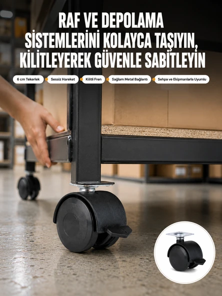 6 cm Kilitli Tekerlek Ayak 4 Adet Sehpa ve Ekipman Uyumlu ürün görseli 1