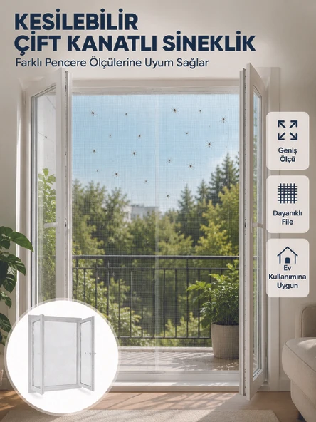 Kesilebilir Çift Kanatlı Pencere Sinekliği Dayanıklı File ürün görseli 1