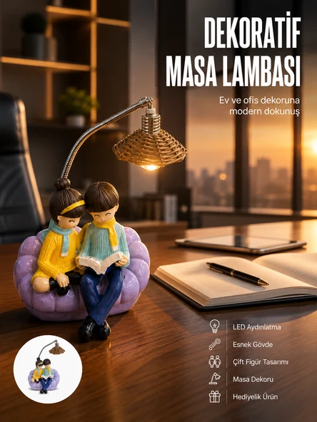Romantik Çift Temalı Dekoratif Masa Lambası Yumuşak LED Işık ürün görseli 1