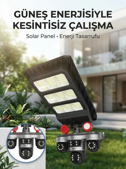 Solar Panelli Akıllı Güvenlik Kamerası LED Projektörlü ürün görseli 1