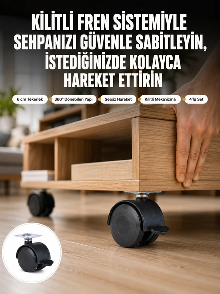 Sehpa ve Restoran Arabası İçin Kilitli Ayak 4’lü ürün görseli 1