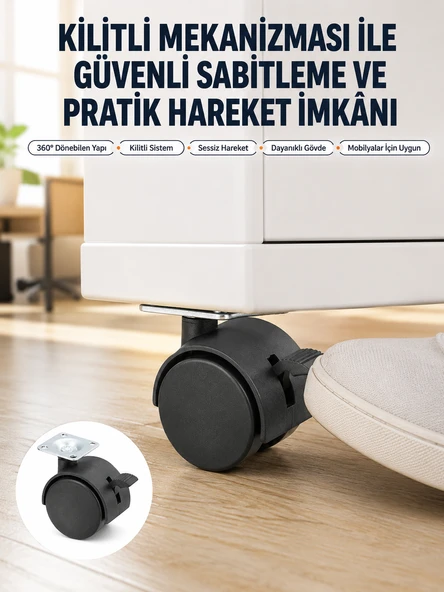 Kilitli Mini Tekerlek Ayak 4 cm 4’lü Set ürün görseli 1