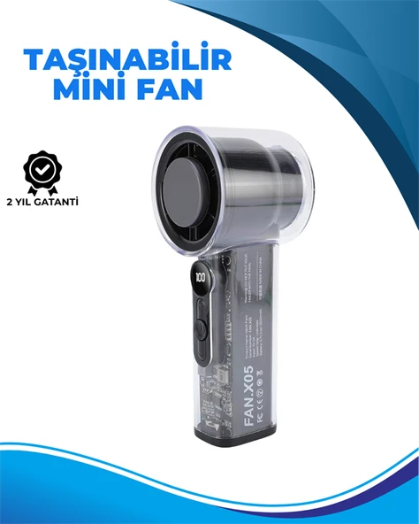 Taşınabilir El Fanı 100 Seviyeli Rüzgar Hızı Ayarı Sessiz Çalışma - Dijital Ekranlı ürün görseli 1