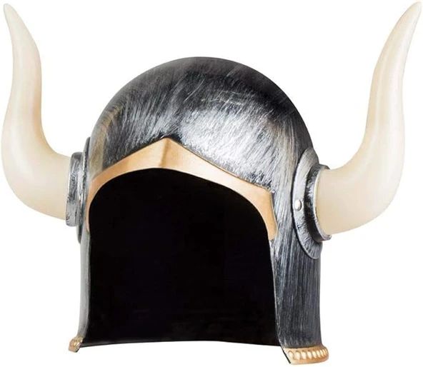 Mega Boynuzlu Viking Ivar Kaskı Eskitilmiş Desen Gümüş Renk ürün görseli 1