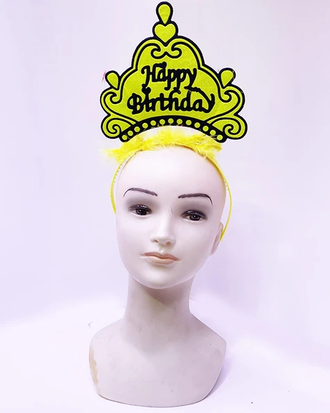 Happy Birthday Neon Sarı Renk Doğum Günü Tacı 24x15 cm ürün görseli 1