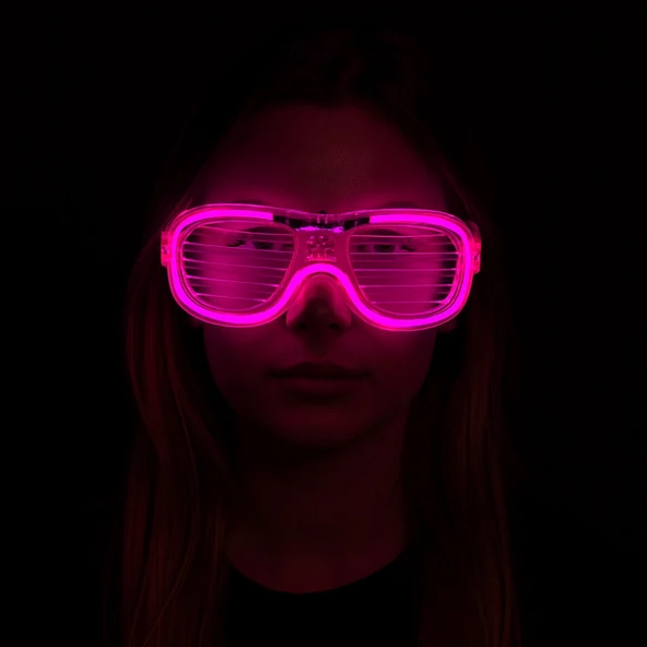Pembe Led Işıklı Parti Gözlüğü - Neon Glow Şerit Gözlük 3 Modlu ürün görseli 1