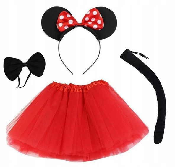 Minnie Mouse Kostüm Seti Etek Taç Kuyruk Papyon Gösteri Seti ürün görseli 1