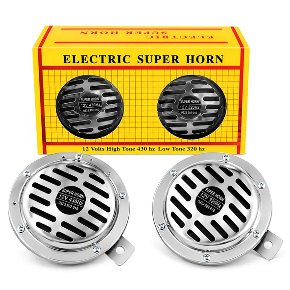 Mega Oto Market Universal 12V Süper Tone Hella Tip Korna Seti 430Hz / 320Hz Çiftli Krom Oto Kornası Güçlü Ses ürün görseli 1