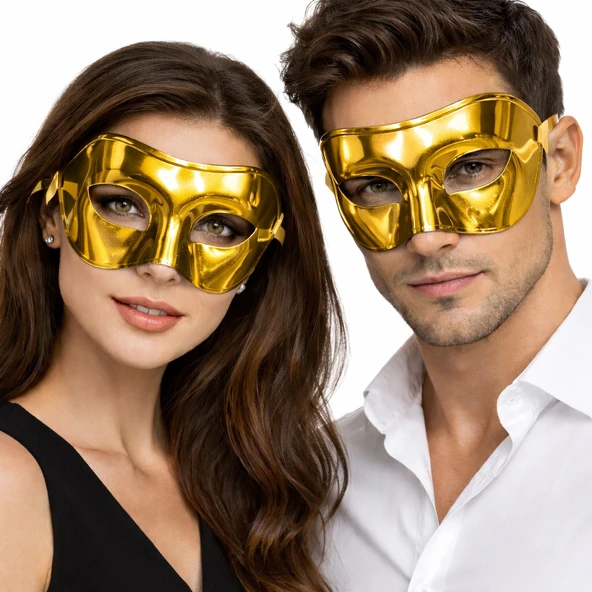 Metalize Parlak Parti Maskesi Altın Gold Renk 16x7 cm ürün görseli 1