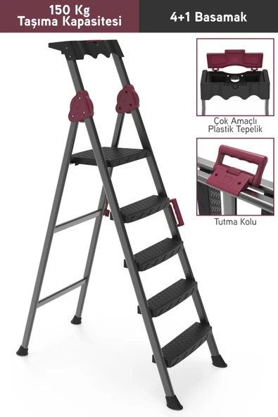 Perilla Comfort 4+1 Geniş Basamaklı Kolay Taşıma Aparatlı Merdiven ürün görseli 1