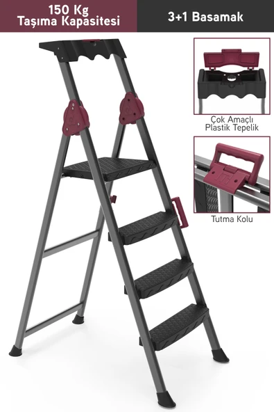 Perilla Comfort 3+1 Geniş Basamaklı Kolay Taşıma Aparatlı Merdiven ürün görseli 1