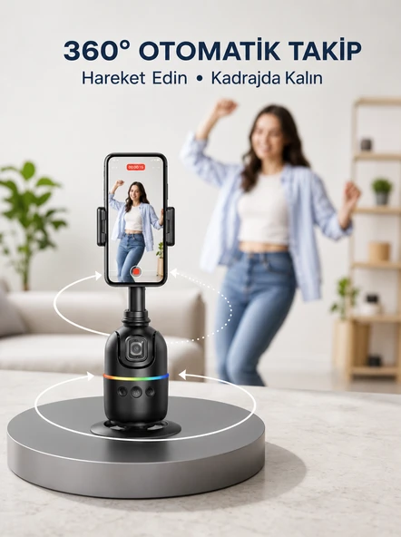 Yapay Zeka Destekli Yüz Takip Özellikli 360 Derece Dönen Masaüstü Telefon Sabitleyici Yeni Nesil ürün görseli 1
