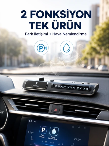 LED Işıklı Araç Ön Cam Telefon Numarası Gösterme Aparatı + 3 Seviyeli Hava Nemlendirici Yeni Nesil ürün görseli 1
