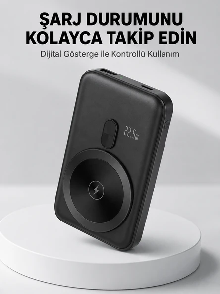 LCD Ekranlı Kablosuz Powerbank Type C ve USB Çıkışlı Yeni Nesil ürün görseli 1