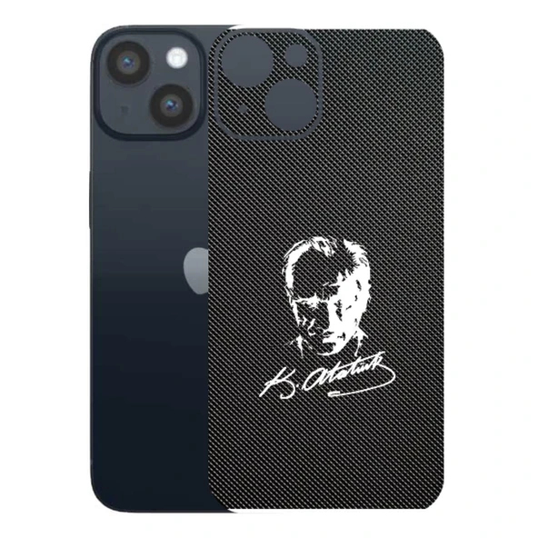 Kapps Iphone 14 ile Uyumlu Bumper Serisi Premium Arka Kapak Kaplama(Kenarlar Yoktur!)  Atatürk İmzalı Siyah ürün görseli 1