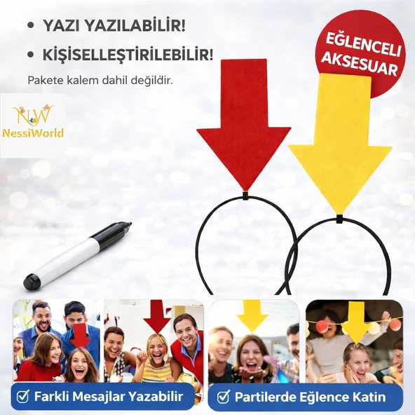Kişiselleştirilebilir Ok İşaretli Mesaj Tacı (2’li Set Sarı-Kırmızı) ürün görseli 1