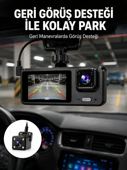 1080P 3 Kameralı Araç DVR – Döngü Kayıt ve Geri Görüş Özellikli Yeni Nesil ürün görseli 1