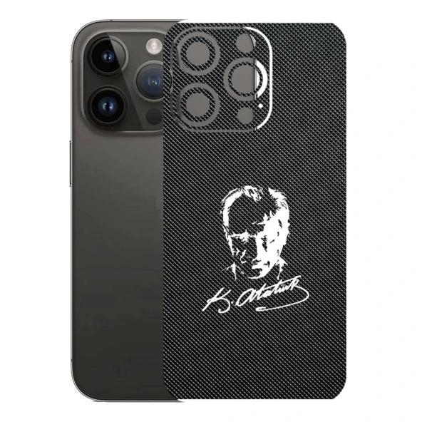 Kapps Iphone 14 Pro ile Uyumlu Bumper Serisi Premium Arka Kapak Kaplama(Kenarlar Yoktur!)  Atatürk İmzalı Siyah ürün görseli 1