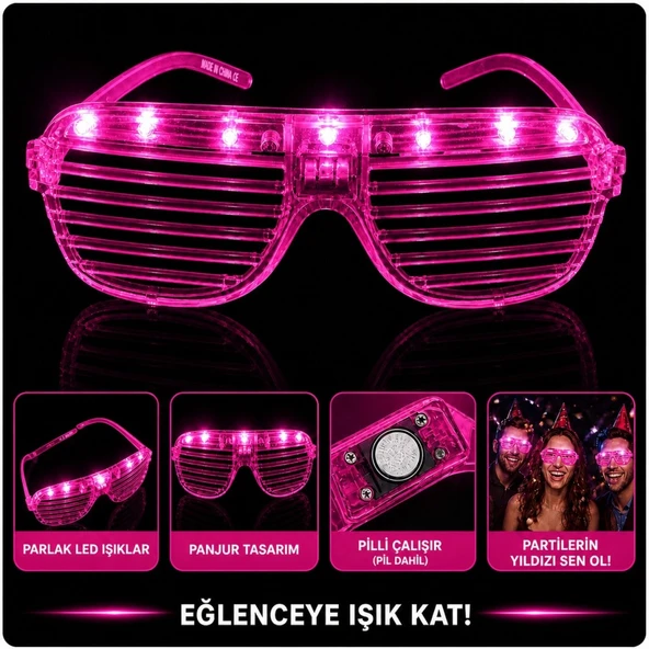 LED Işıklı Panjur Parti Gözlüğü Pembe Renk Gözlük ürün görseli 1