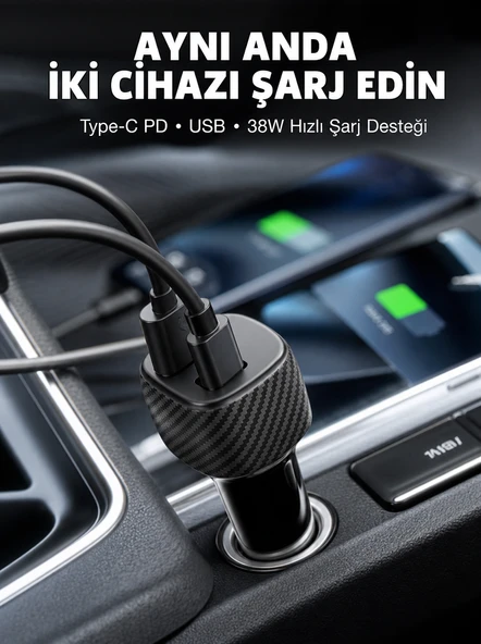 38W Oto Çakmaklık Araç Içi Şarj Cihazı Hızlı Şarj Uzun Ömürlü Yeni Nesil ürün görseli 1