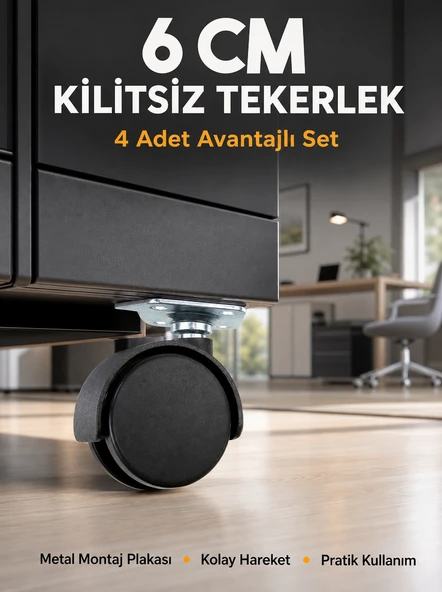 Masa ve Koltuk İçin Kilitsiz Tekerlek Seti 6 cm ürün görseli 1