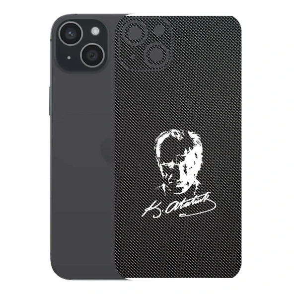 Kapps Iphone 15 Plus ile Uyumlu Bumper Serisi Premium Arka Kapak Kaplama(Kenarlar Yoktur!)  Atatürk İmzalı Siyah ürün görseli 1