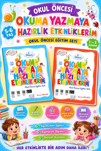 Okul Öncesi Okuma Yazmaya Hazırlık Etkinliklerim Seti ( 2 Kitap) ürün görseli 1