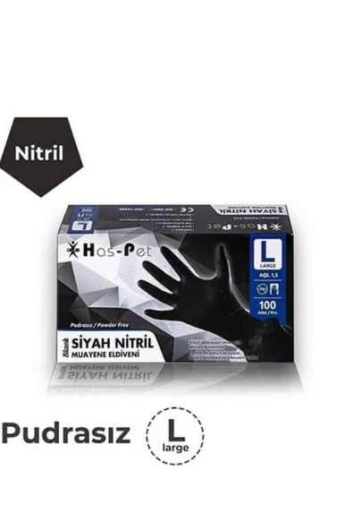 Haspet Siyah Nitril Pudrasız Eldiven 100'lü L Beden ** 1 Paket ** ürün görseli 1
