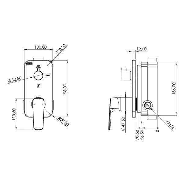 Agora 2+1 Yönlü Banyo Panel+Batarya Kare-Siyah - Resim 2