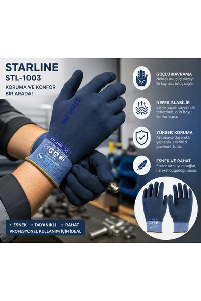 Starline STL-1003 9/L Lateks Kaplı İş Eldiveni – 12 Çift ürün görseli 1