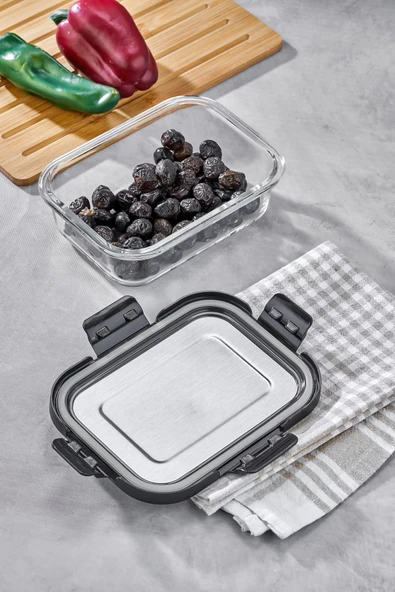 Cooker 640 ml Paslanmaz Çelik Kapaklı Cam Saklama Kabı CKR3487 ürün görseli 1