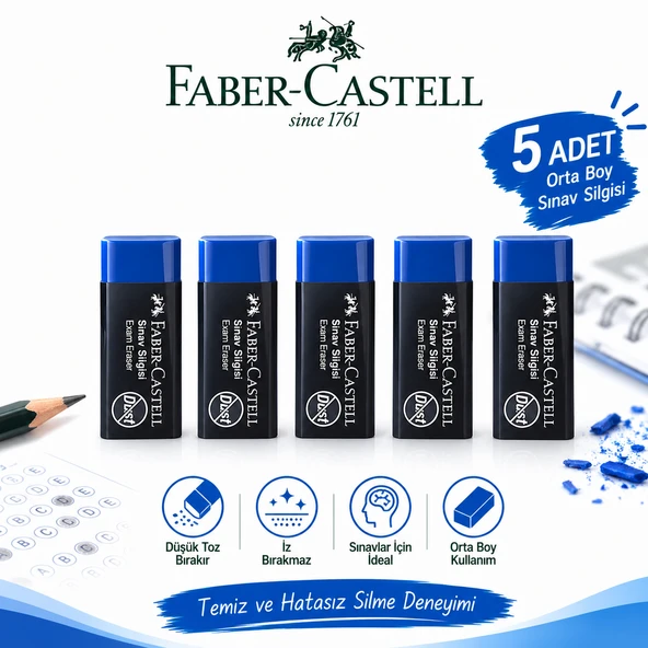 Orta Boy Sınav Silgisi 5 Adet Yumuşak Silgi Faber-Castell ürün görseli 1