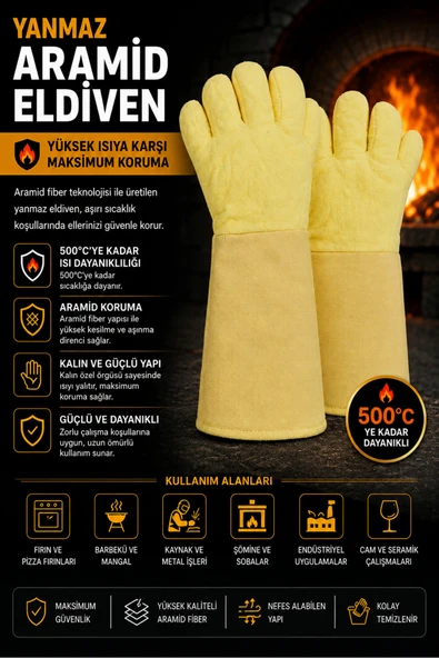 Yanmaz Aramid Eldiven 1 Çift | Ateşe Dayanıklı Eldiven | ürün görseli 1