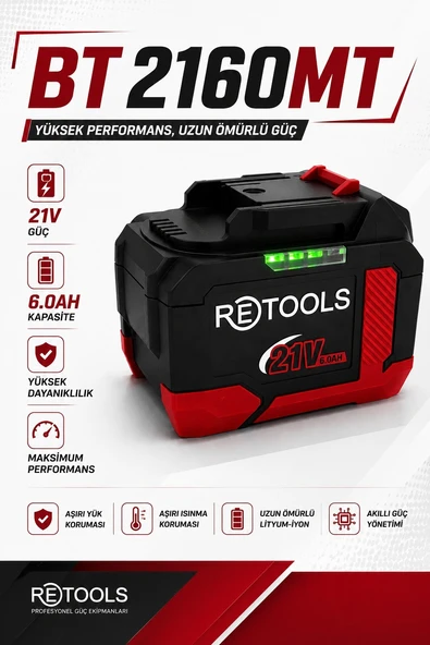 RETOOLS BT2160MT BORDO 6.0 AH 21V BATARYA ürün görseli 1