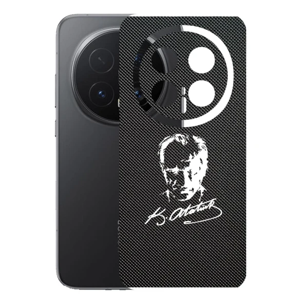 Honor Magic 8 Pro ile Uyumlu Bumper Serisi Premium Arka Kapak Kaplama(Kenarlar Yoktur!)  Atatürk İmzalı Siyah ürün görseli 1