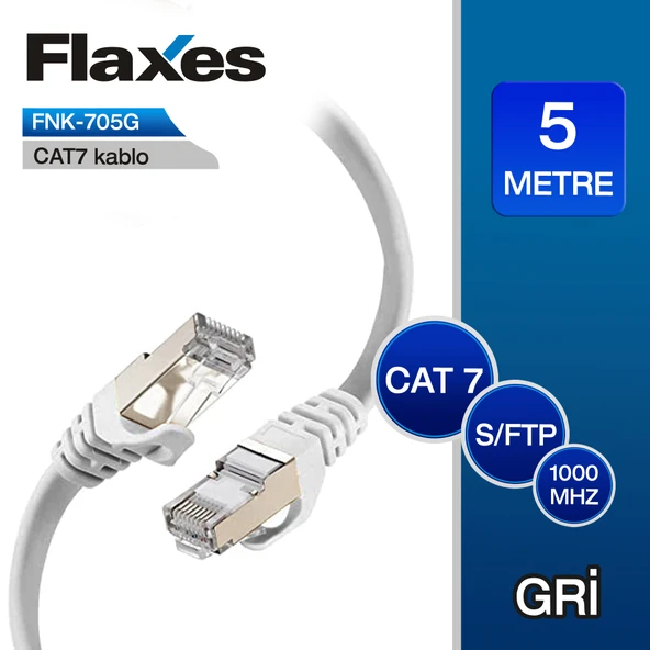 FLAXES FNK-705G CAT7 PATCH KABLO 5 METRE GRİ ürün görseli 1