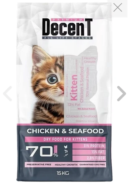 Decent Kitten Tavuklu ve Balıklı 15 kg Yavru Kedi Maması ürün görseli 1