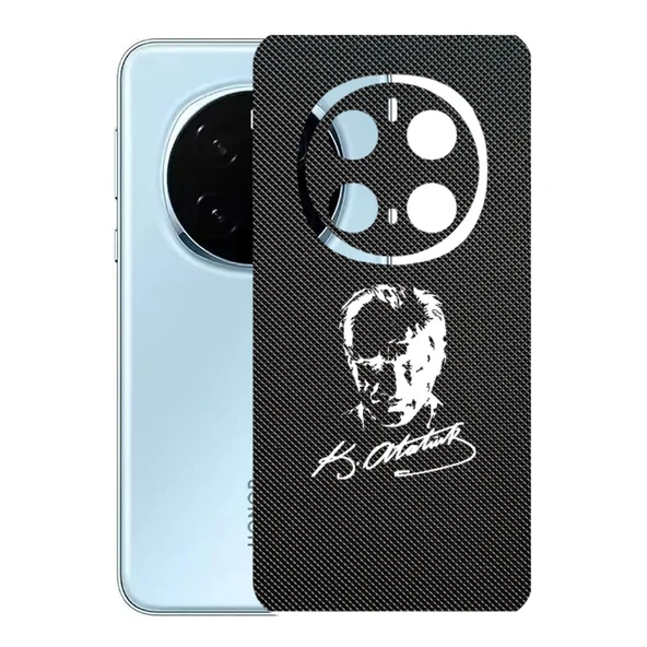 Honor Magic 7 Pro ile Uyumlu Bumper Serisi Premium Arka Kapak Kaplama(Kenarlar Yoktur!)  Atatürk İmzalı Siyah ürün görseli 1