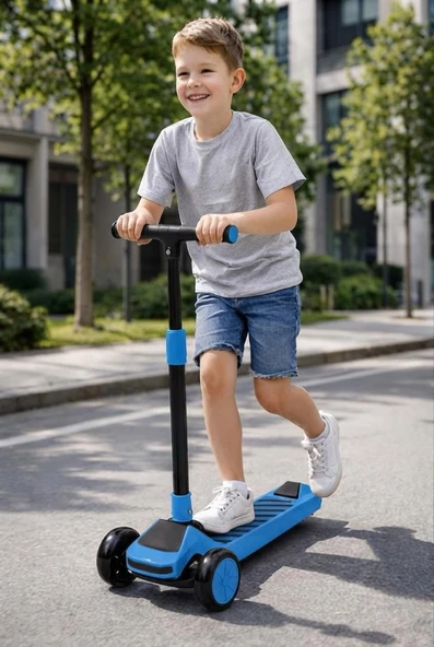 3 Tekerlekli Çocuk Scooter 4 Kademeli Ayarlanabilir Işıklı ve Müzikli Katlanabilir Çocuk Scooter ürün görseli 1