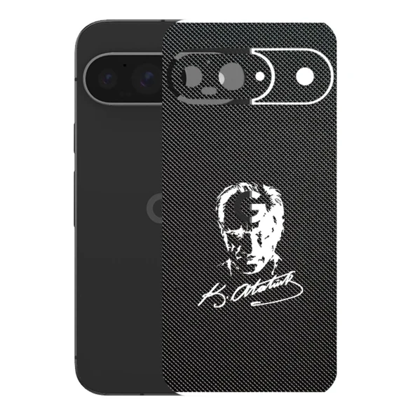 Kapss Google Pixel 9 5G ile Uyumlu Bumper Serisi Premium Arka Kapak Kaplama(Kenarlar Yoktur!)  Atatürk İmzalı Siyah ürün görseli 1