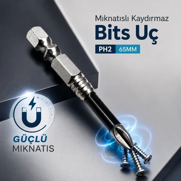 Mıknatıslı Kaydırmaz PH2 Yıldız Bits Uç 65 mm S2 Çelik Vida Tutucu Matkap Tornavida Vidalama Ucu ürün görseli 1