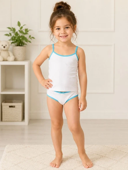 Kız Çocuk Beyaz Dantelli Atlet Slip Takım ürün görseli 1