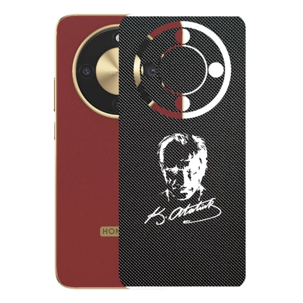 Honor Magic 8 Lite ile Uyumlu Bumper Serisi Premium Arka Kapak Kaplama(Kenarlar Yoktur!)  Atatürk İmzalı Siyah ürün görseli 1