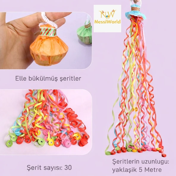 30 Şeritli Renkli Elle Atılan Konfeti – 5 Metre Uzayan Şerit Konfeti 1 Adet ürün görseli 1
